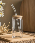 Elegant Glass Drinking Jar with Bamboo Lid & Reusable Glass Straw