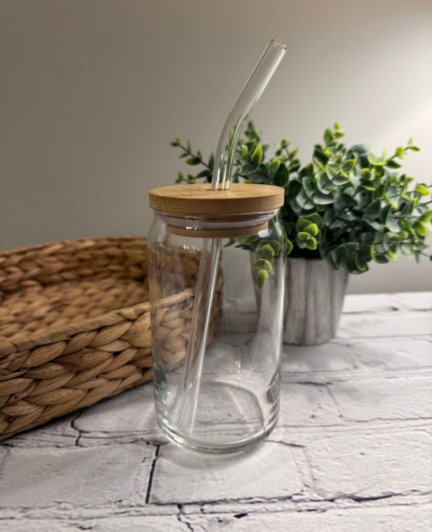 Elegant Glass Drinking Jar with Bamboo Lid & Reusable Glass Straw