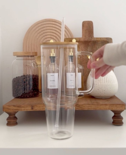 Premium Glass Tumbler with Handle, Bamboo Lid & Reusable Straw