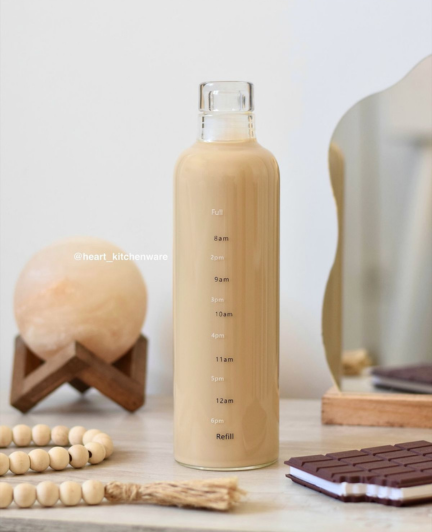 Motivational Time Marker Glass Water Bottle with Leakproof Lid