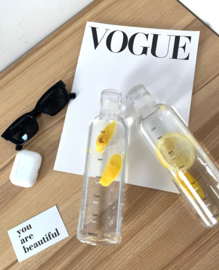 Motivational Time Marker Glass Water Bottle with Leakproof Lid