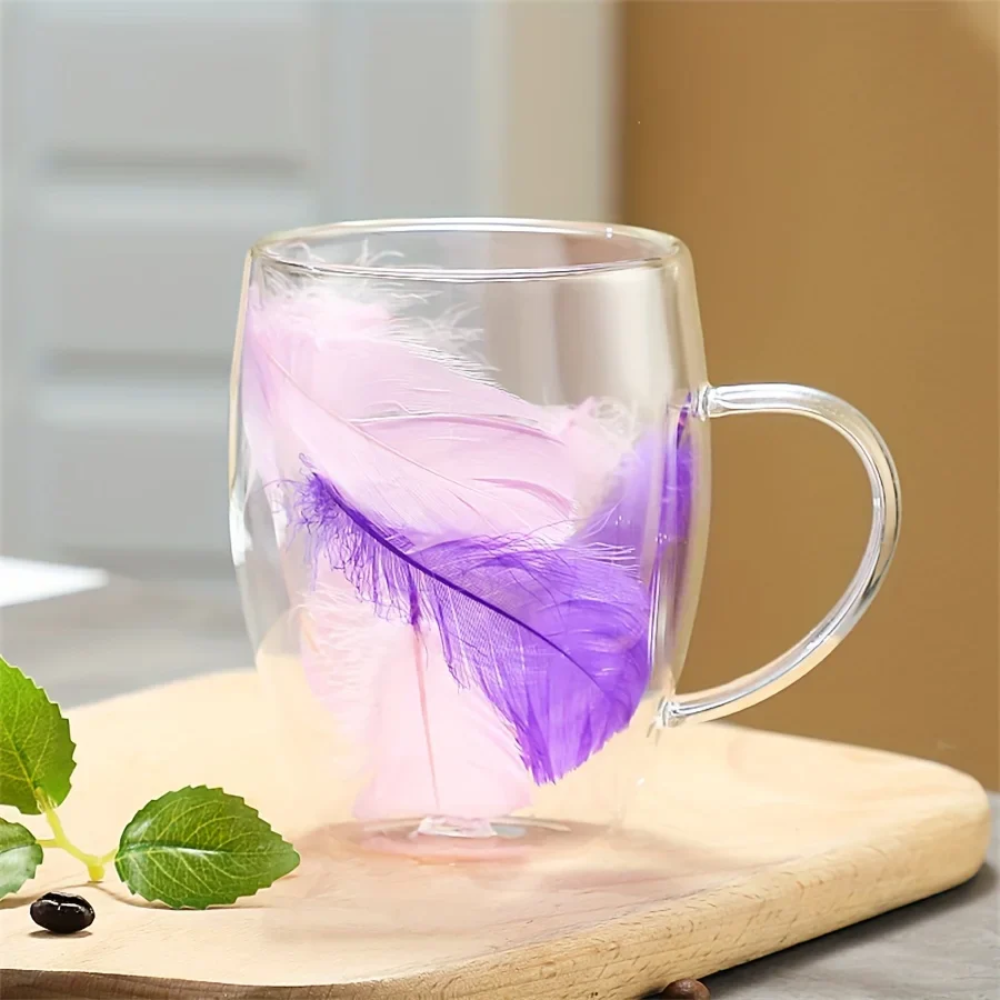 feather Double Wall Glass Cup With Handle (350ml) (Copy)