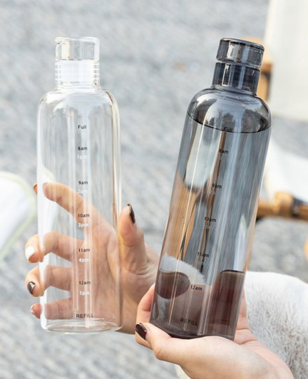 Motivational Time Marker Glass Water Bottle with Leakproof Lid