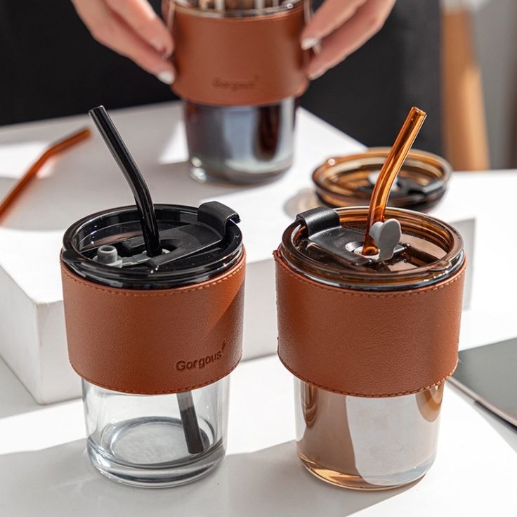 Leather Sleeve Glass Black