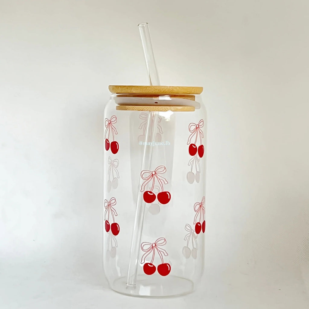 cherry blossom Glass Tumbler with straw