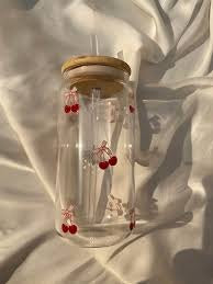 cherry blossom Glass Tumbler with straw